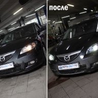 Mazda 3 BK - замена старых галогеновых линз на биксеноновые Hella 3R H7